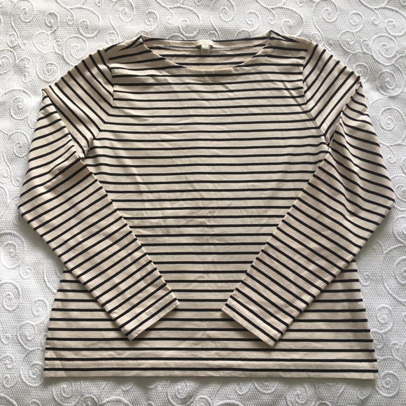 J. Crew Tops - J Crew Women’s Boatneck Shirt Cream/Blk Stripe XL